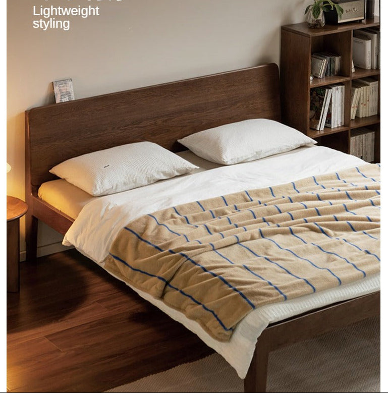 Oak Solid Wood High Back Large Bed