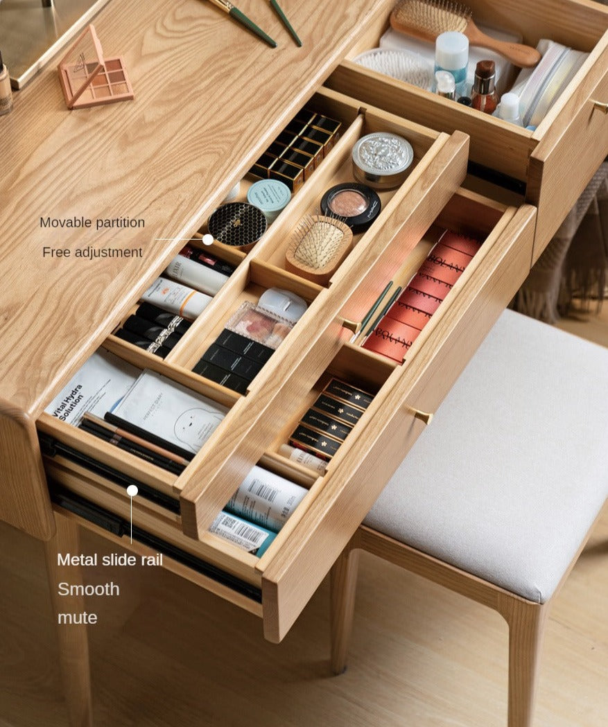 Ash Solid Wood Dressing Table LED Makeup Mirror.