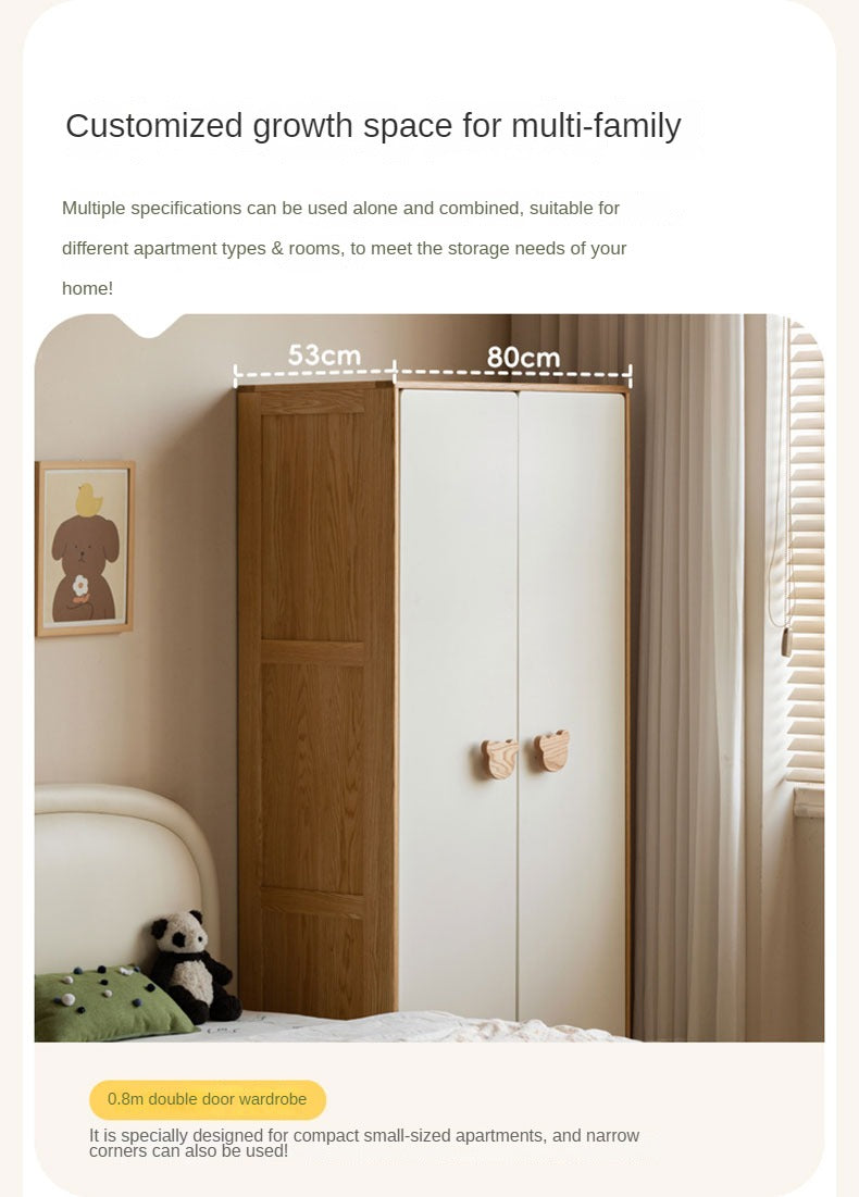 Oak Solid Wood Children's Wardrobe Combination