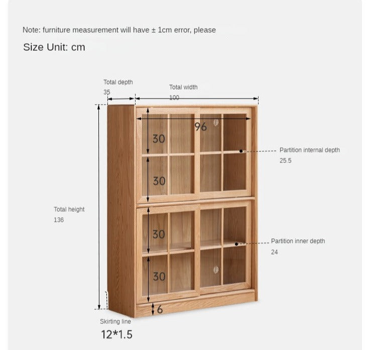 Oak, Beech Solid Wood Bookcase Floor to Floor Free Combination Sliding Door