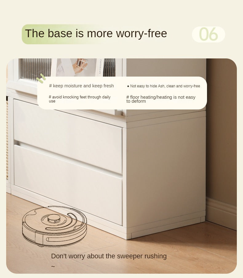 Poplar Solid Wood TV Cabinet Floor Cabinet Cream Style,