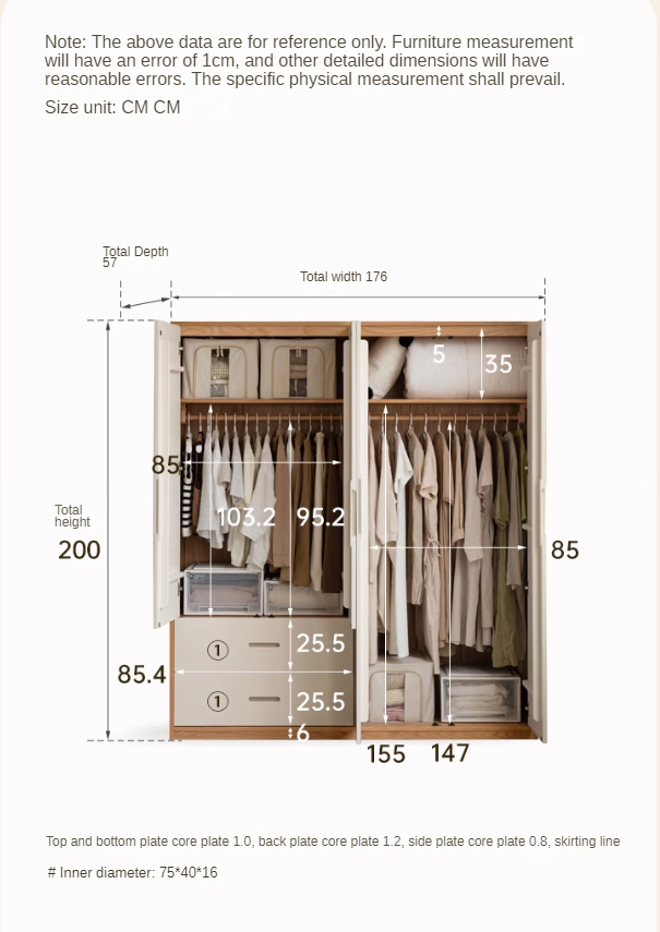 Oak Solid Wood Wardrobe Floor Combination Cabinet.