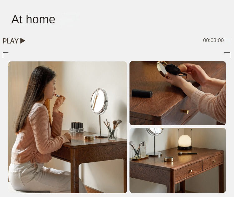 Oak Solid Wood Small Office Desk Walnut Color