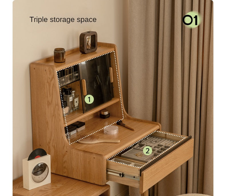 Oak, Ash Solid Wood Vanity Table with Shelf.