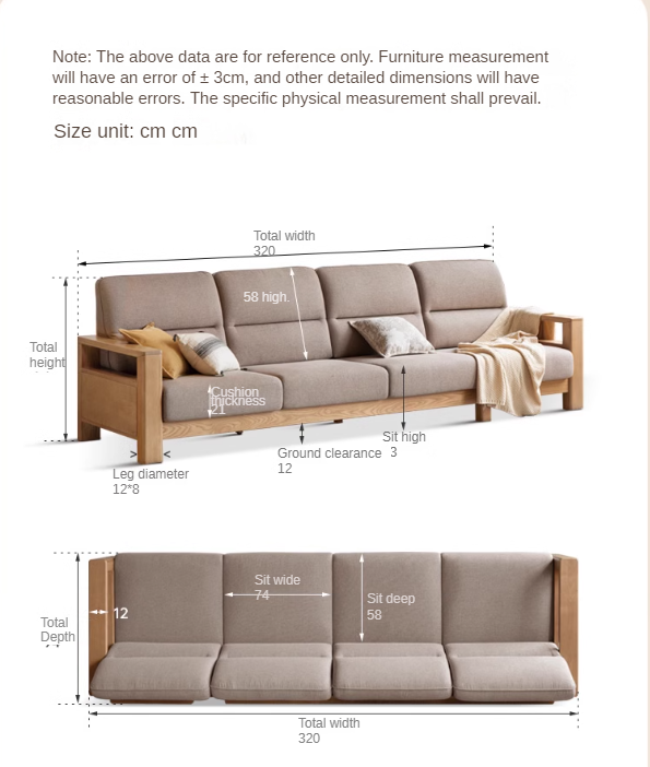 Ash, Black Walnut Solid Wood White Wax Fabric Sofa.