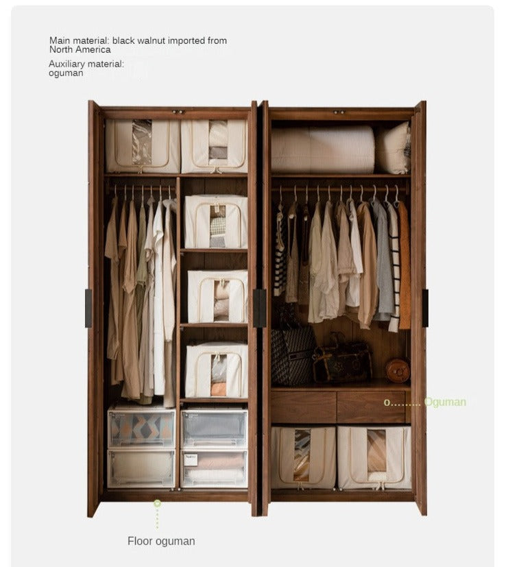 Black Walnut Solid Wood Wardrobe Combination.