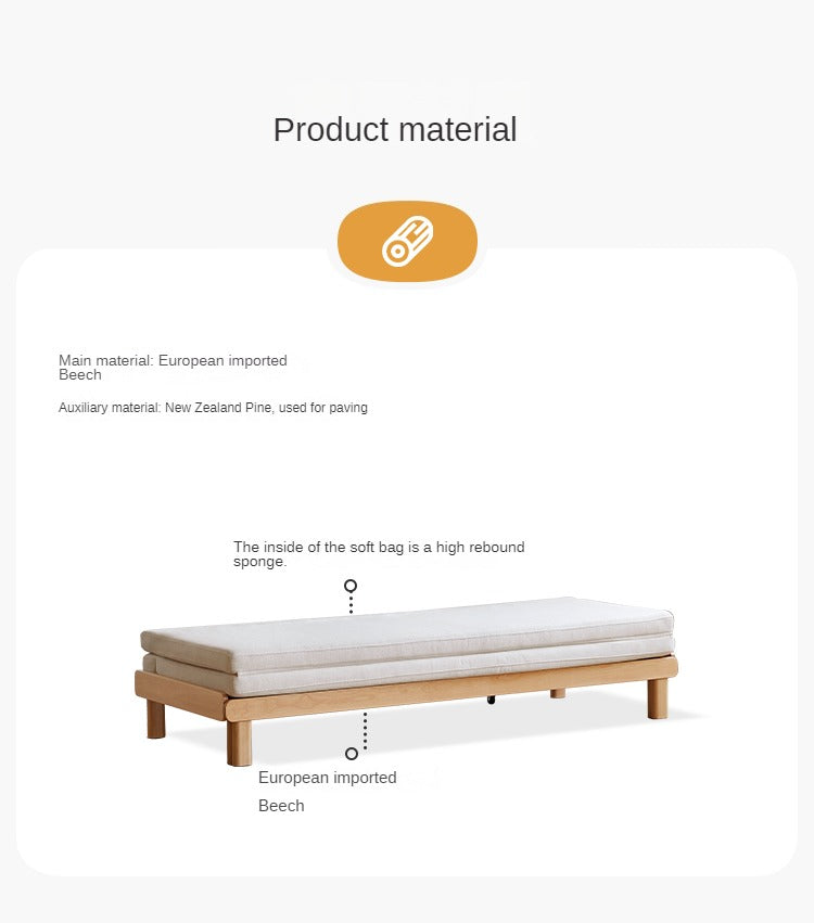 Beech Solid Wood European Folding Dual-use Double Sofa Bed.