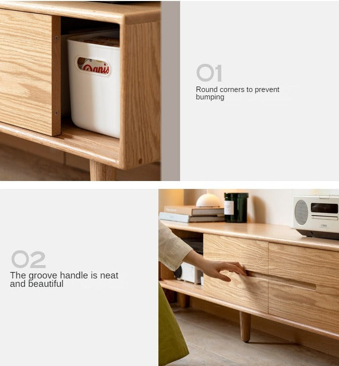 Oak Solid Wood TV Stand Sliding Doors: