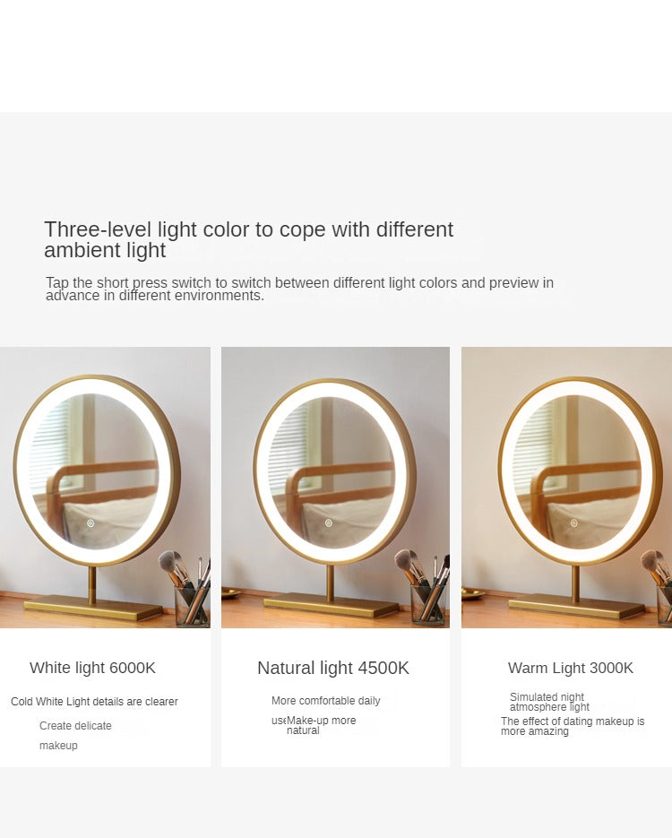 Light Luxury Makeup Mirror Desktop Small LED With Light.
