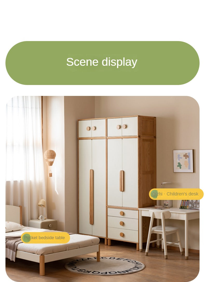 Oak Solid Wood Children's Wardrobe Combination Storage Cabinet