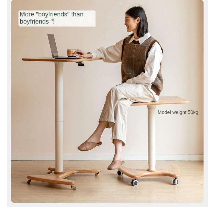 Oak, Ash Solid Wood Standing Desk Lifting Movable Side Table