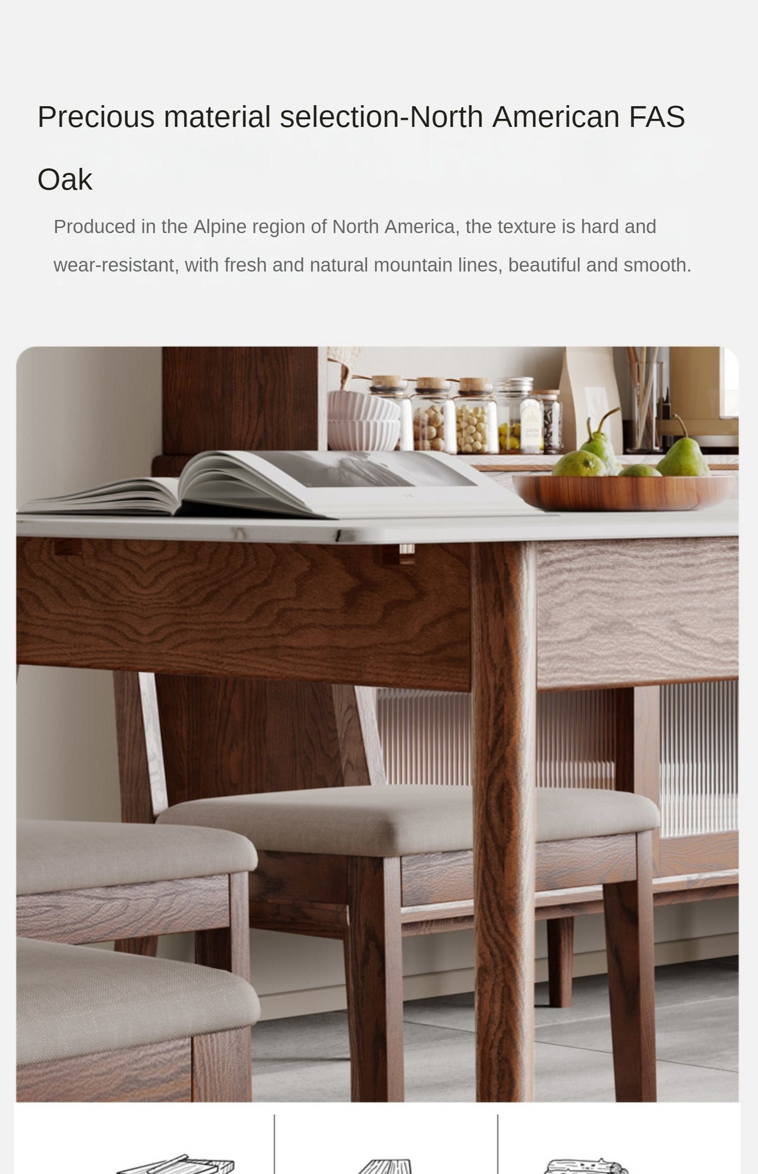 Oak Solid Wood Rock Slab Retractable Dining Table