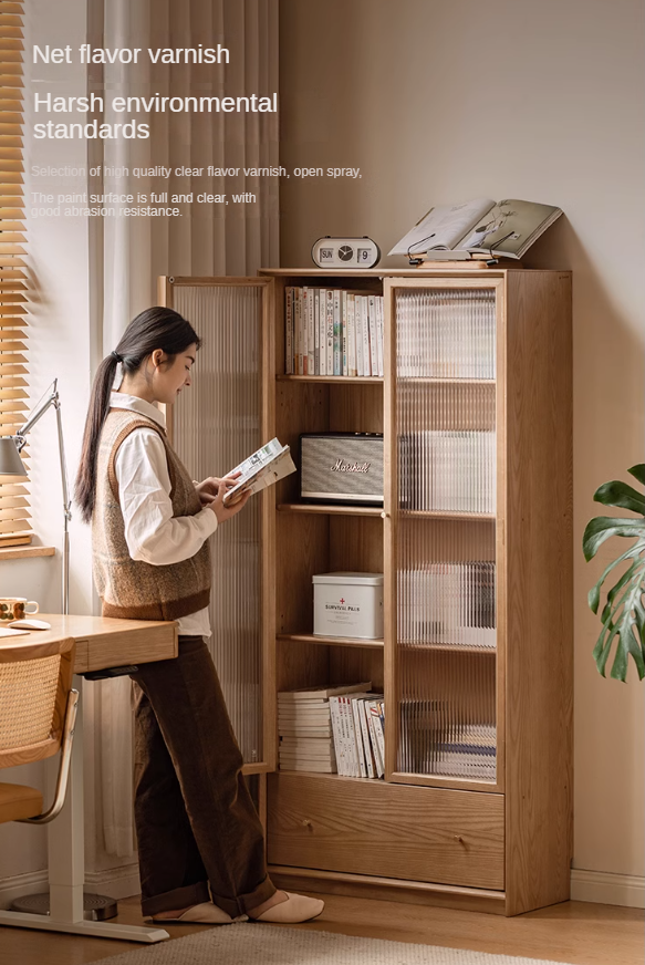 Ash solid wood modern glass floor cabinet.