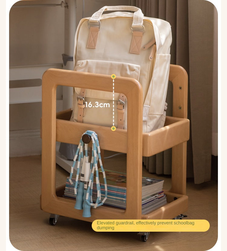 Beech, Rubber Solid Wood Children's Under-the-Table Mobile Modern Storage Rack
