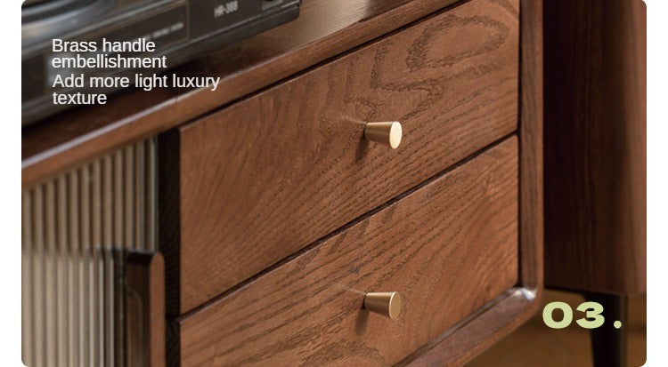 Oak, Solid Rubberwood, Beech Solid Wood TV Stand Glass Sliding Door