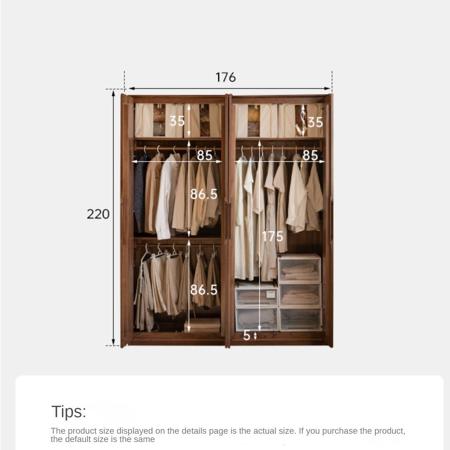 Black Walnut Solid Wood Large Wardrobe.