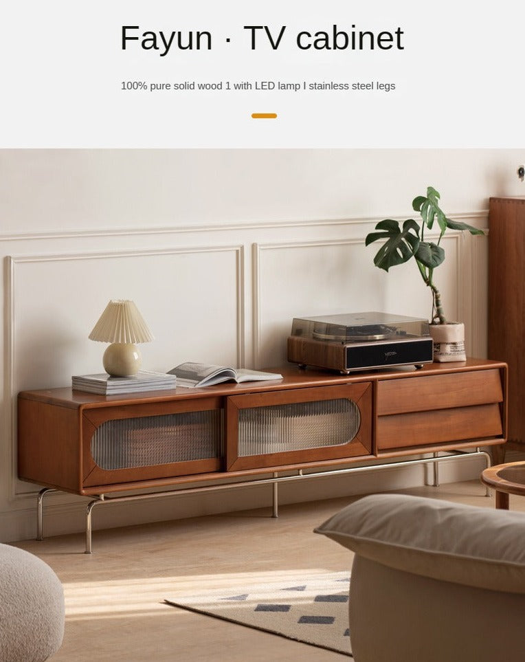 Oak, Poplar Solid Wood Light French TV Cabinet Sliding Door: