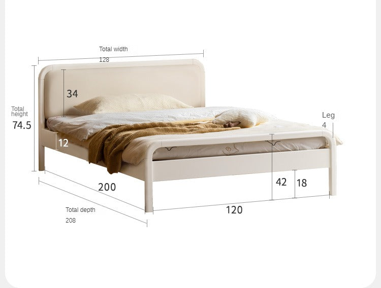 Rubber wood, Poplar Solid Wood Children's Bed Cream Soft Bag Headboard<