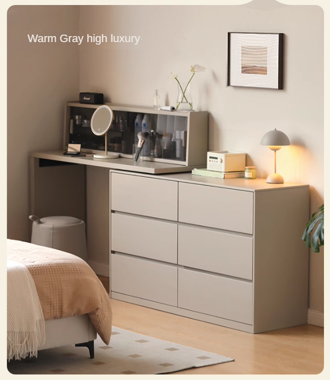 Solid Rubberwood Cream Style Vanity Table Integrated Drawer.