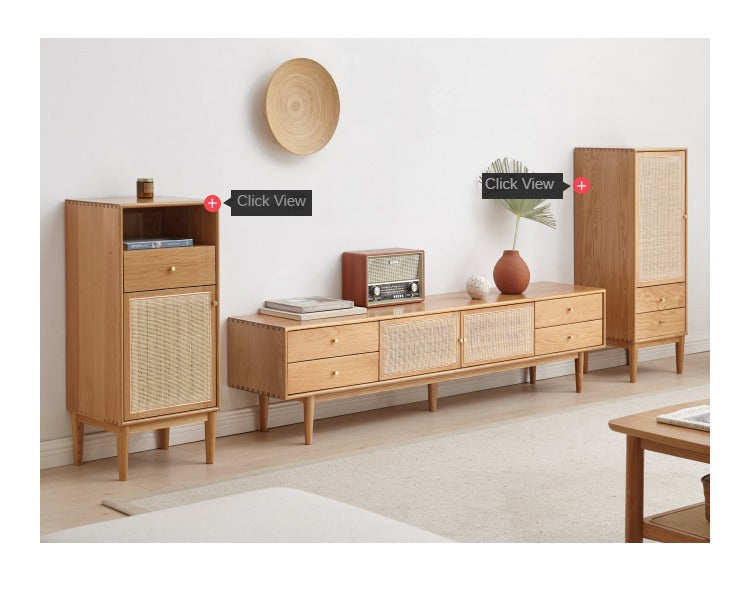 Rattan Oak solid wood TV cabinet"