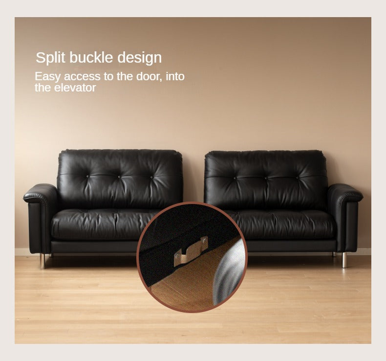 Leather Light Luxury Black Straight Sofa,