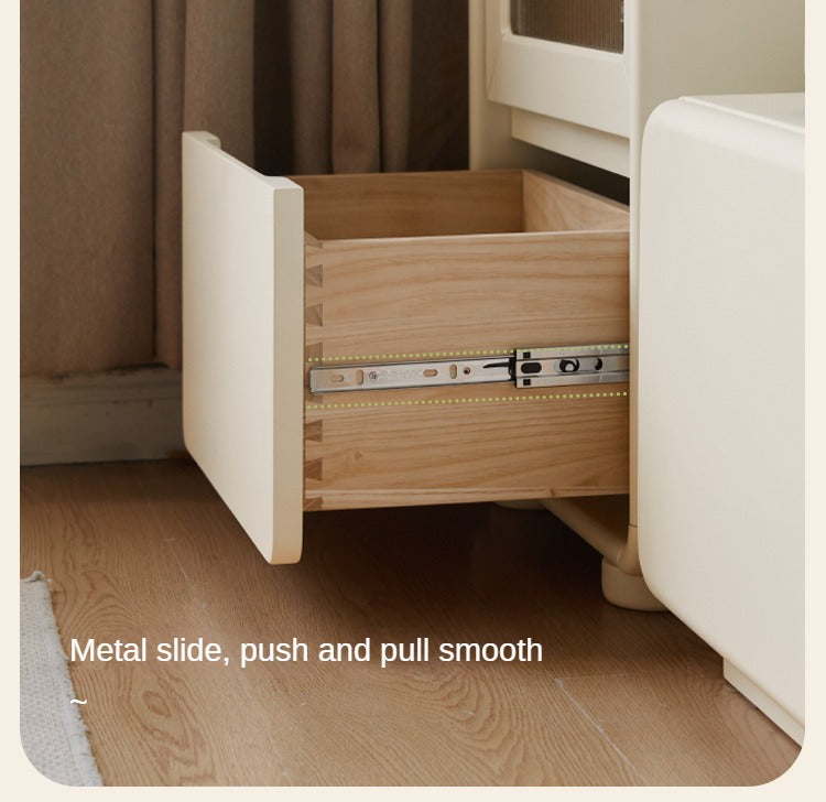 Poplar Solid Wood White Cream Style Floor Side Cabinet.