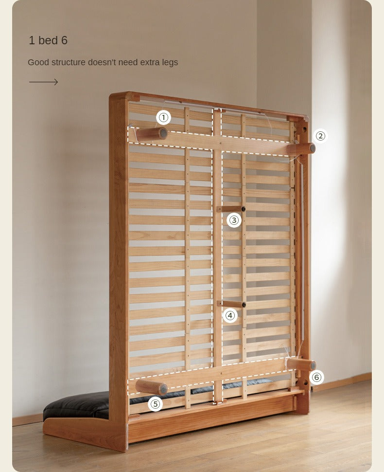 Cherry solid wood leather soft suspended bed