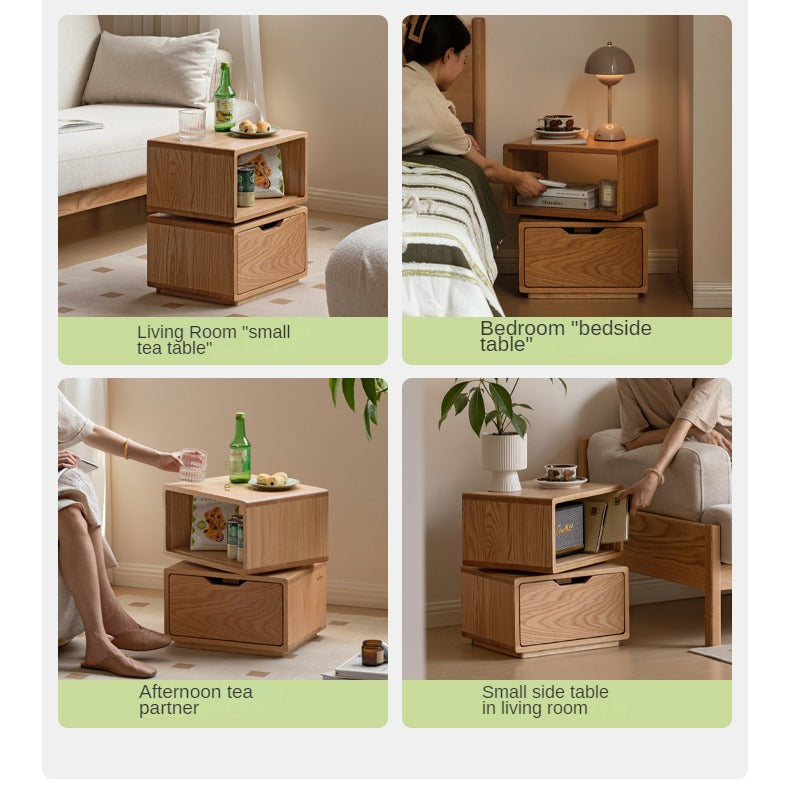 Oak Solid Wood SideTable Rotating Nightstand.