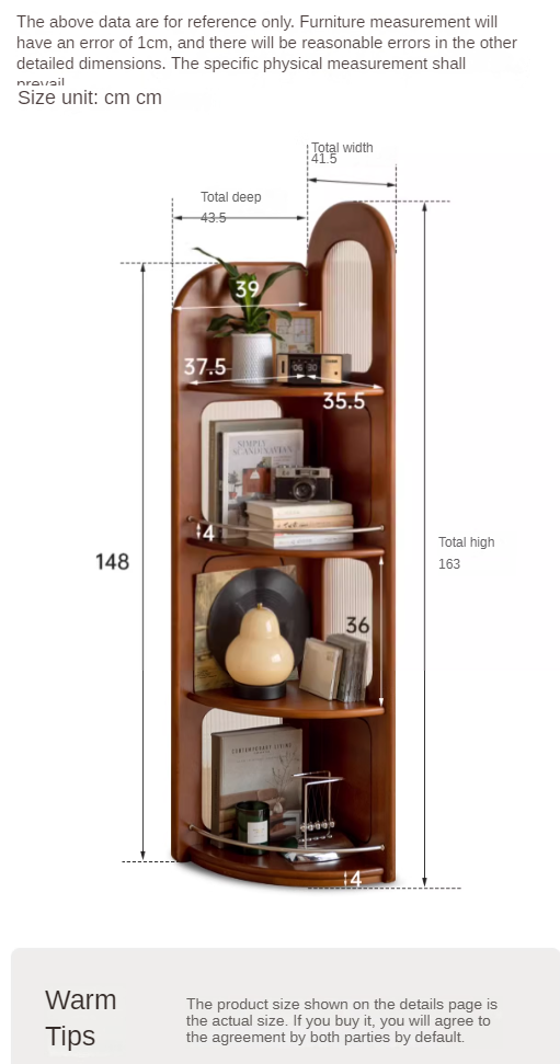 Poplar, Cherry Solid Wood Retro Corner Bookshelf