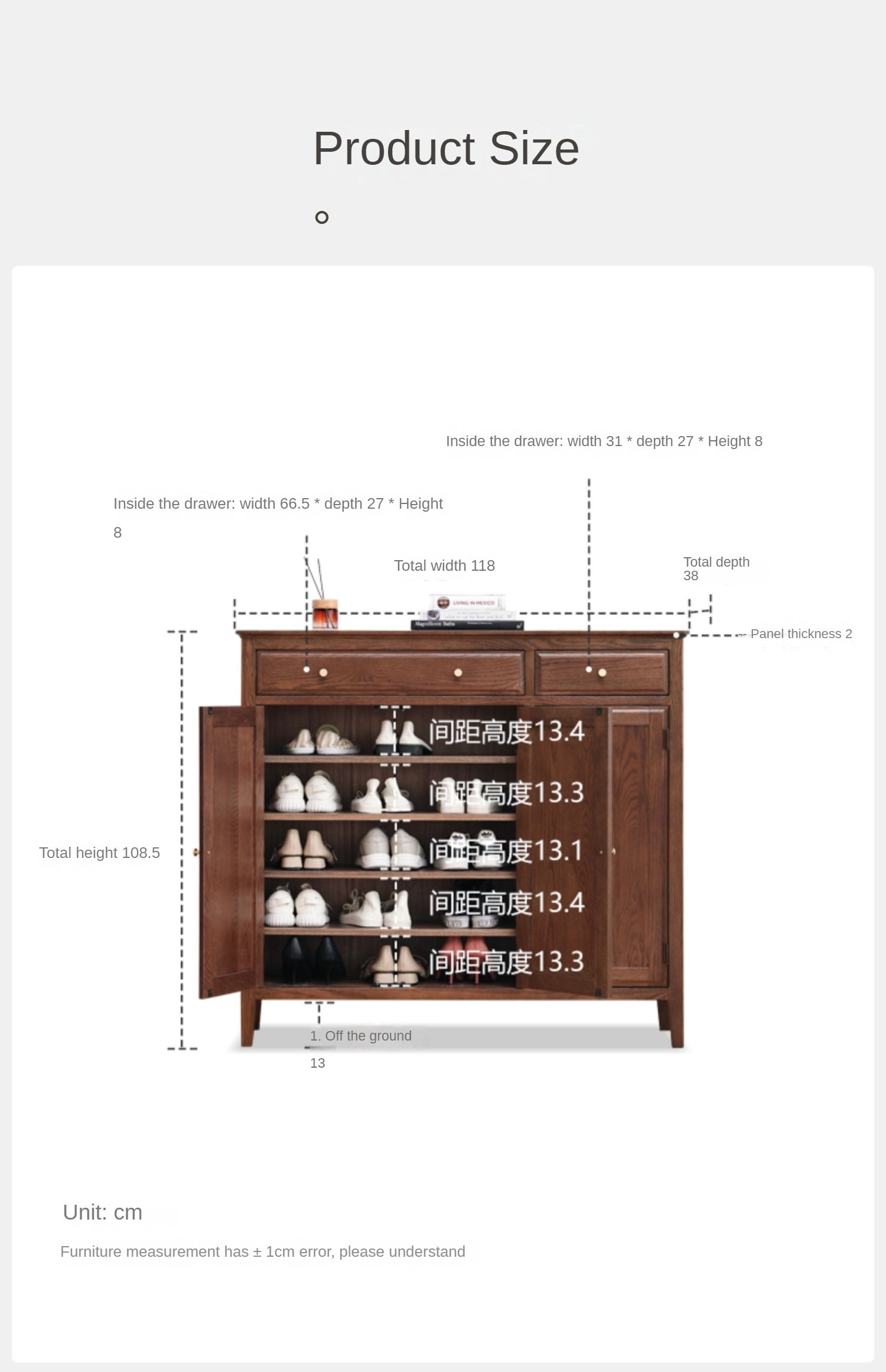 Oak solid wood shoe cabinet American style"