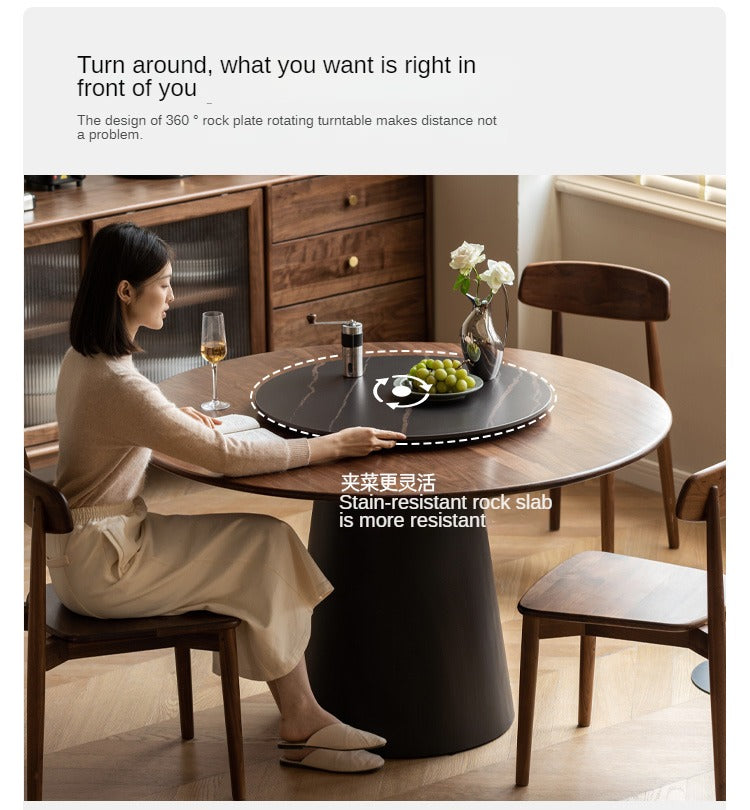Black Walnut, Oak Solid Wood, Sandalwood Rock Slab Round Dining Table