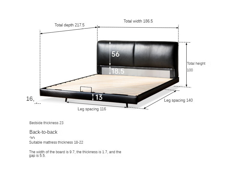 Genuine Leather Bed Italian Light Luxury Head Layer Cowhide