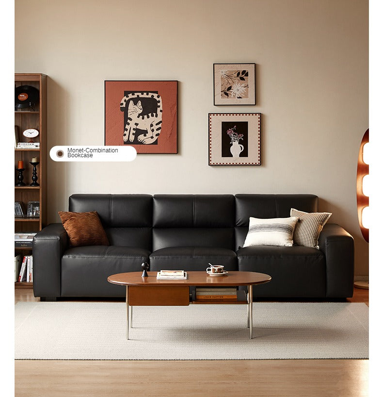 Leather Sofa First Layer Yellow Cowhide Tofu Block Leather Sofa.