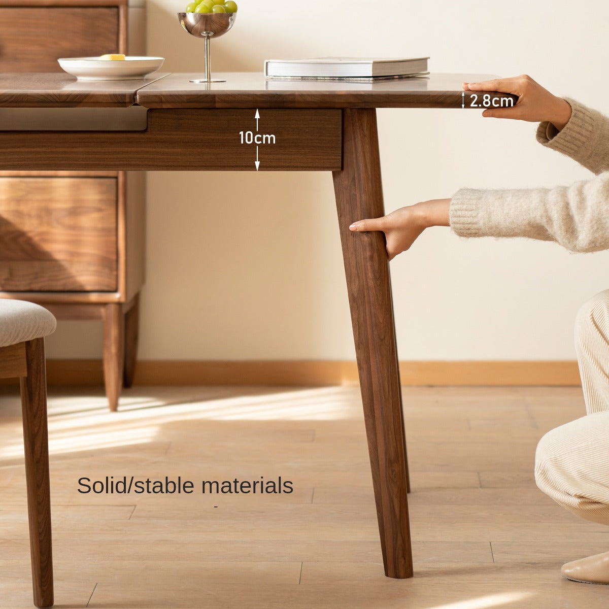 Black Walnut, Ash Solid Wood Telescopic Retractable Dining Table