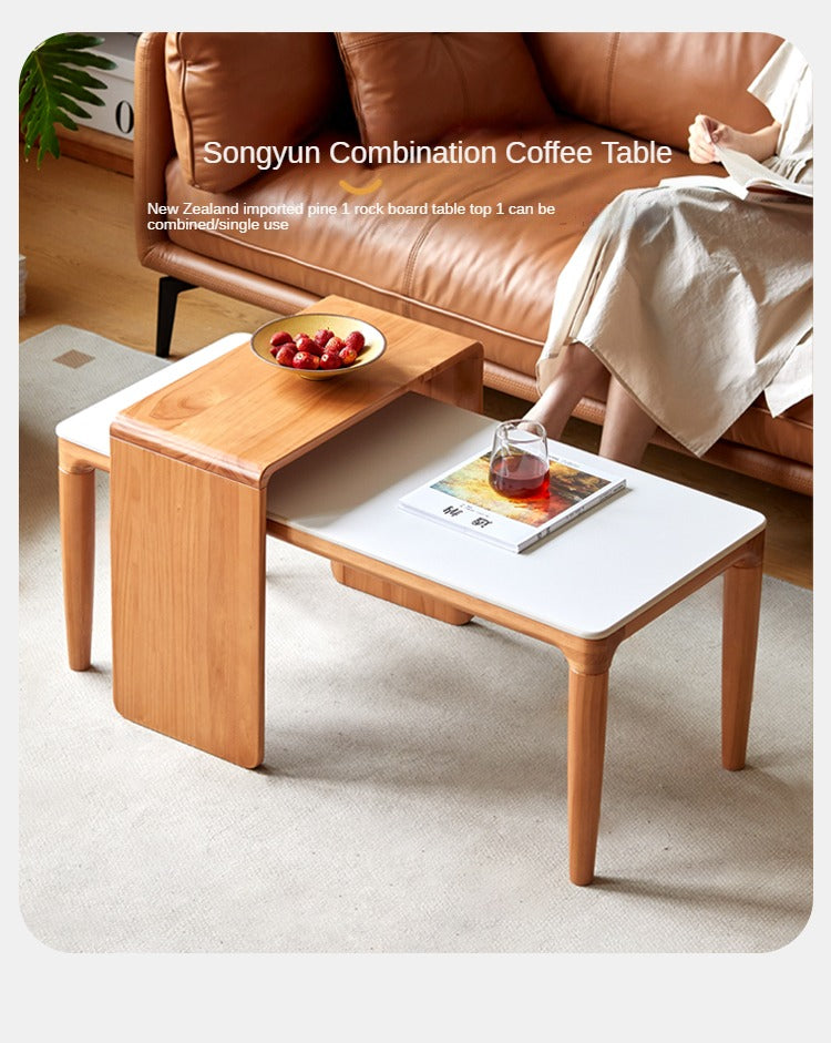 Pine Solid Wood Modern Combination Rock Plate Coffee Table