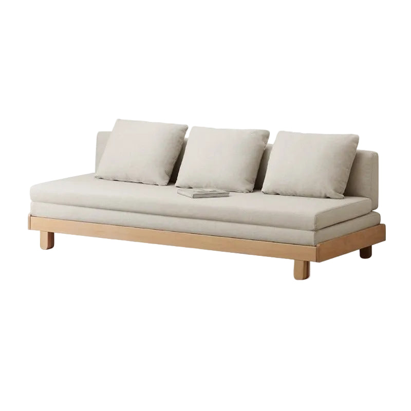 Beech Solid Wood Armless Wood Frame Futon Sofa with Slatted Base