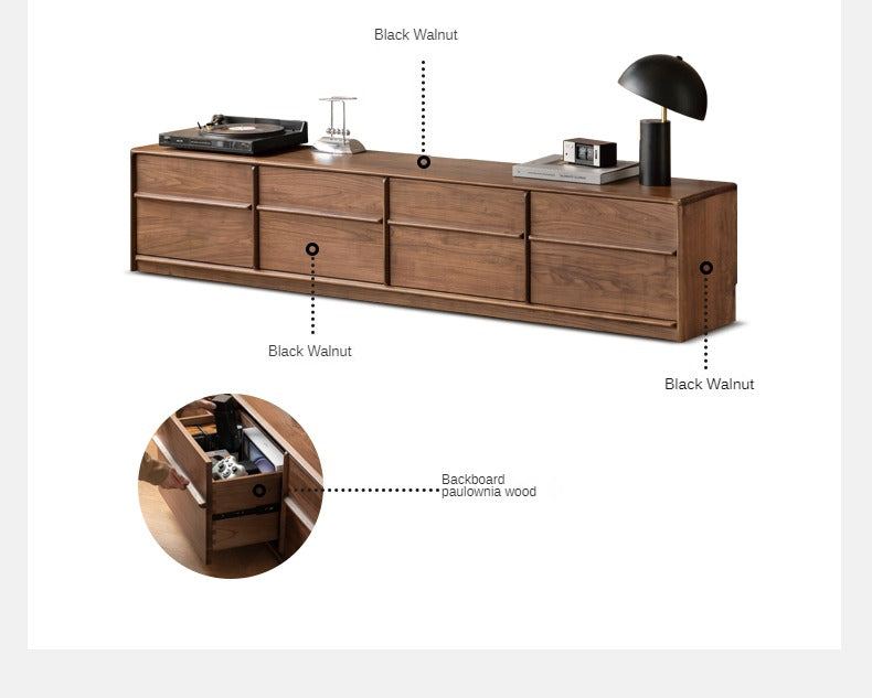 Black Walnut, Sandalwood, Ash, Oak Solid Wood Italian Light Luxury Floor TV Cabinet.