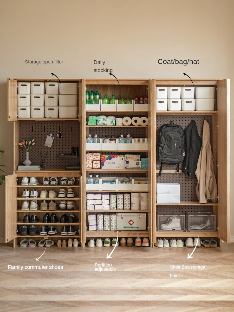 Ash, Oak Solid Wood Shoe Cabinet, Entrance Cabinet Combination Storage