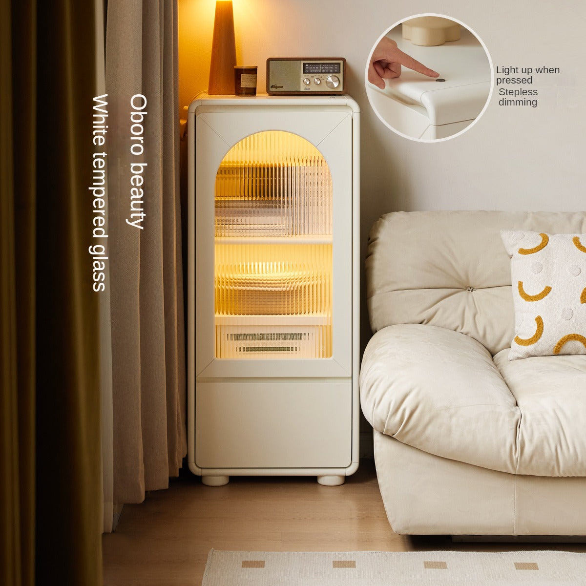 Poplar Solid Wood White Cream Style Floor Side Cabinet.