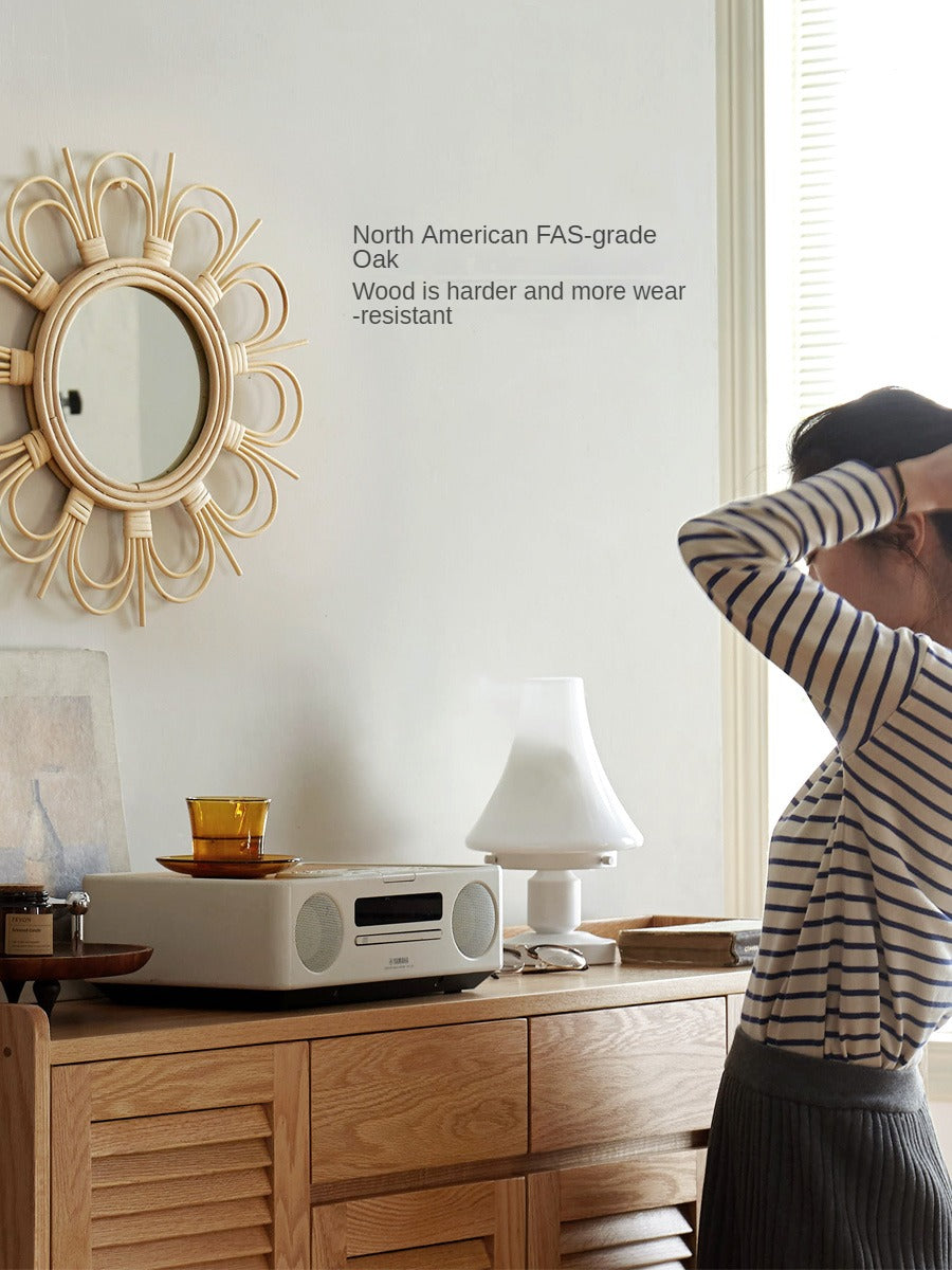 Oak Solid Wood Shutter Door Shoe Cabinet