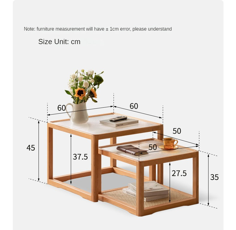 Cherry Solid Wood Square Retro Rattan Coffee Table