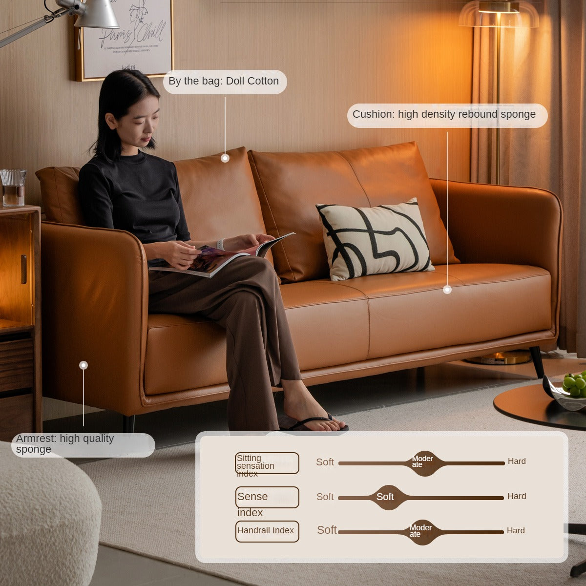 Genuine Leather Sofa, Italian Minimalist Design