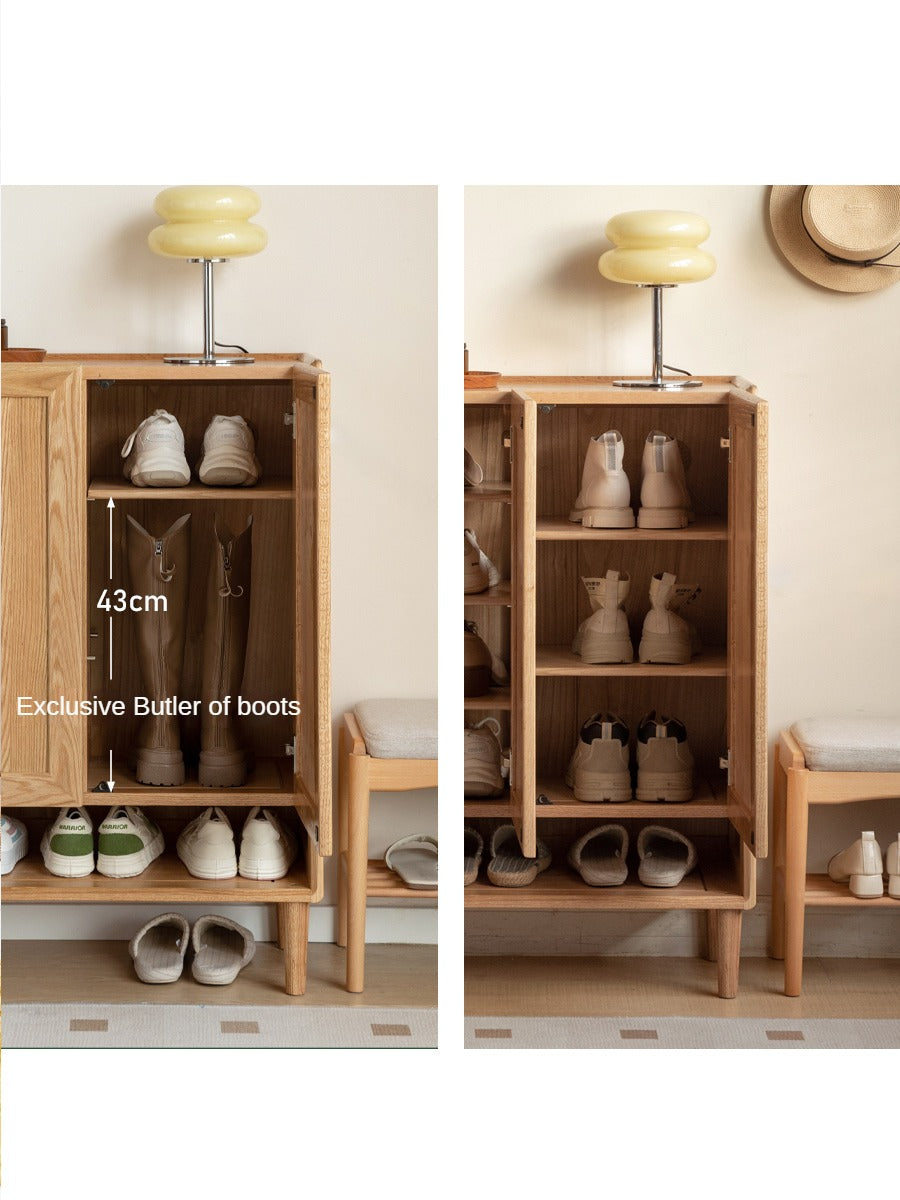 Oak Solid Wood, Solid Rubberwood Shoe Cabinet, Shoe Changing