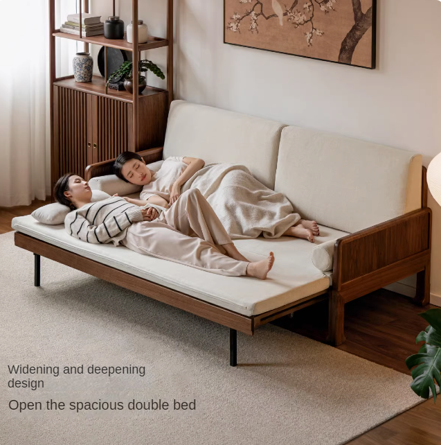 Black Walnut, Oak Solid Wood Foldable Sofa Bed.