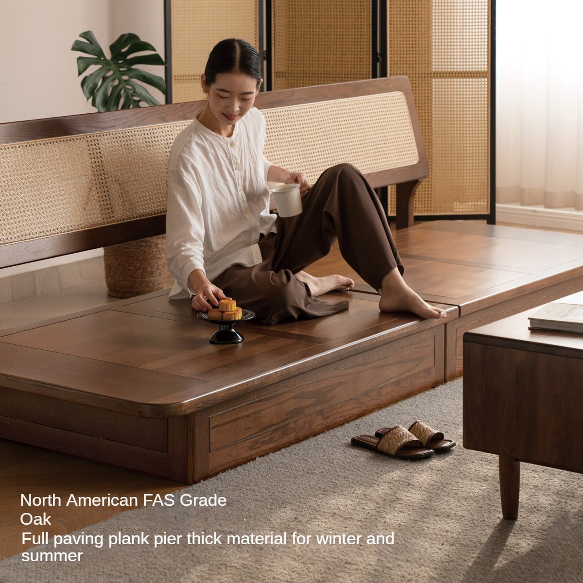 Oak Solid Wood Modern Fabric Sofa.