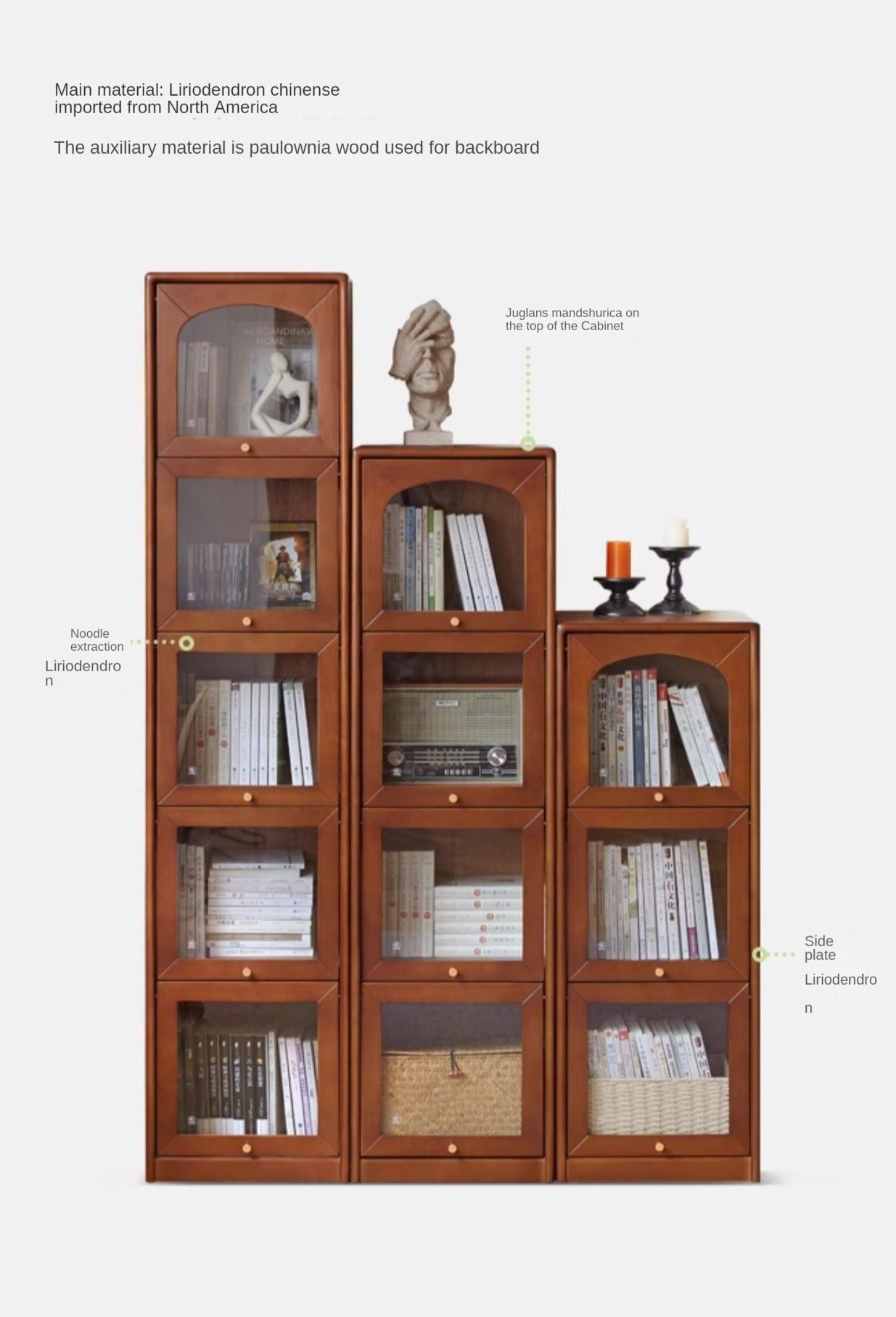 Poplar Solid Wood French Retro Glass Flip Door Bookcase