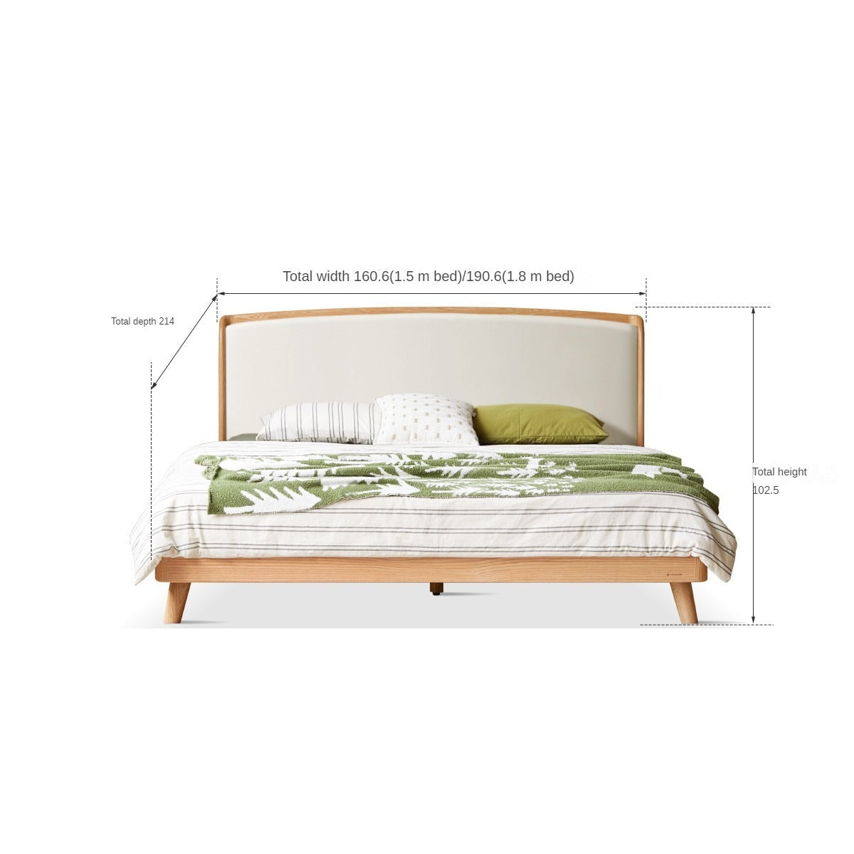 Oak Solid Wood Genuine Leather, Tech Fabric Bed
