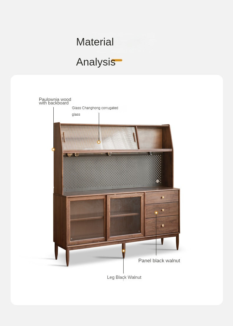 Black Walnut Solid Woof Sideboard Integrated High Cabinet Glass