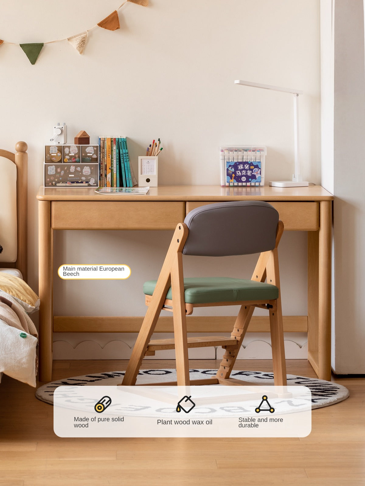 Beech Solid Wood Children's Large Desktop desk