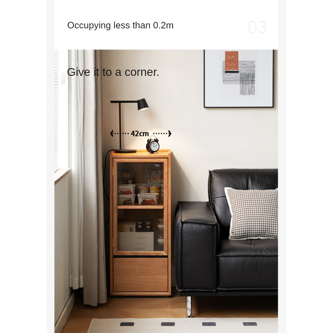 Cherry, Black Walnut, Teak Solid Wood Display Side Cabinet Modern.